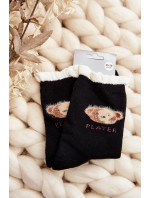Silné bavlnené ponožky s medvedíkom, čierne