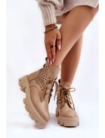 Prolamované Kožené Boty Workery Béžové model 21560400 - Boto Prolamované Kožené Boty Workery Béžové model 21560400 - Boto