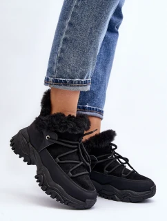 Damskie Botki Trapery Z Futerkiem Czarne Cresandi