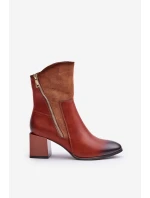 Ocieplane Botki Damskie Na Obcasie Słupku Brązowe Relabina Ocieplane Botki Damskie Na Obcasie Słupku Brązowe Relabina