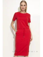 Dámske šaty na denné nosenie so zaväzovaním v páse červené - Červená - Makadamové