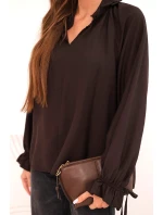 Dámska blúzka z viskózy tmavohnedá - FPrice Dámska blúzka z viskózy tmavohnedá - FPrice