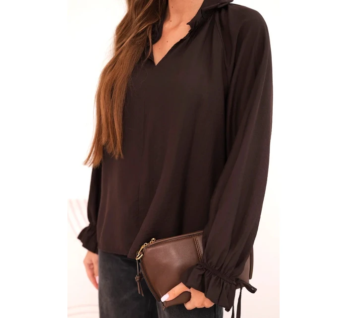 Dámska blúzka z viskózy tmavohnedá - FPrice Dámska blúzka z viskózy tmavohnedá - FPrice