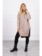 Zateplená mikina s bočnými rázporkami béžová