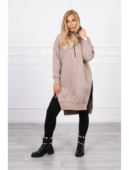 Zateplená mikina s bočnými rázporkami béžová
