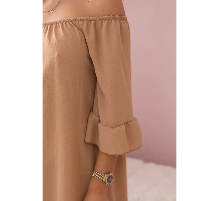 Španělská halenka s volánky na rukávu Velbloud Španělská halenka s volánky na rukávu Velbloud