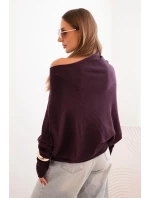 Dámsky asymetrický viskózový netopierí sveter tmavo fialový Dámsky asymetrický viskózový netopierí sveter tmavo fialový