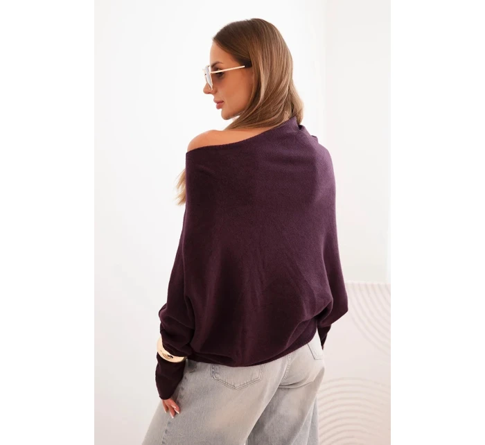 Dámsky asymetrický viskózový netopierí sveter tmavo fialový Dámsky asymetrický viskózový netopierí sveter tmavo fialový