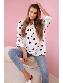 model 21911708 dámská halenka s květinovým vzorem, dlouhými rukávy a knoflíky Bílá - K-Fashion