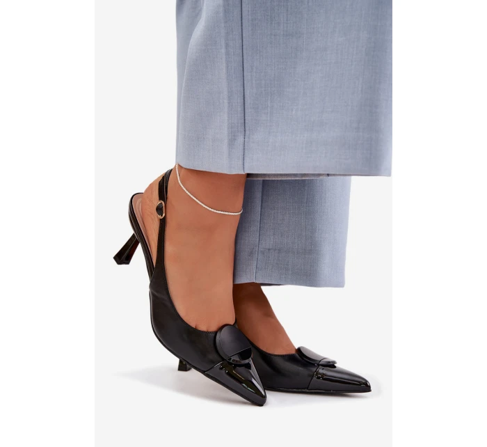 Dámské sandály na podpatku s ozdobným detailem Černé Mariae