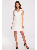 K128 Jednofarebné šaty áčkového strihu s mašľou - farba ecru