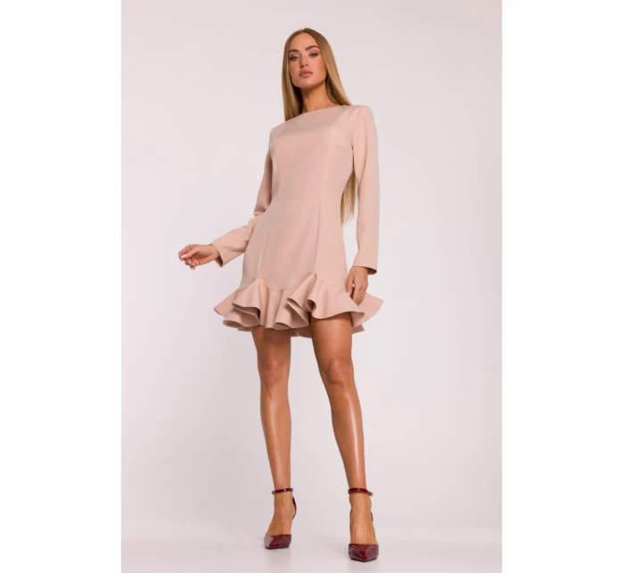 model 21296123 Šaty s volánkovým lemem béžové - Moe