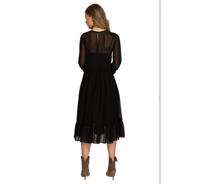 Šifonové šaty s volánem černé model 18140445 - STYLOVE