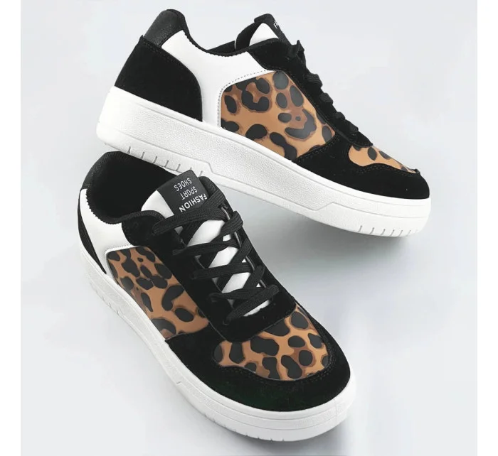 Čierne dámske tenisky sneakers s panterím vzorom (6363)