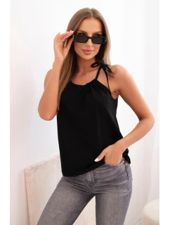 Dámske bavlnené tielko so zaväzovaním za krkom čierne