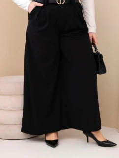 Plus veľkosť dámske široké nohavice z viskózy s opaskom čierna