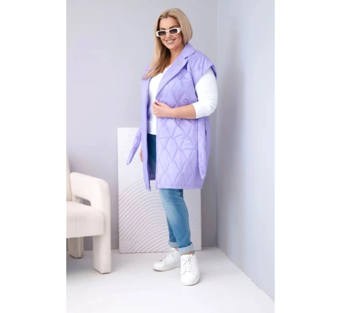 Dámská vesta Plus Size prošívaná s páskem a límcem světle fialová