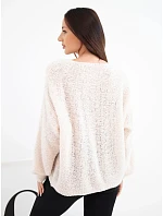 Dámský svetr s vlnou model 22353141 na knoflíky s výstřihem do V světlý béžový - K-Fashion Dámský svetr s vlnou model 22353141 na knoflíky s výstřihem do V světlý béžový - K-Fashion