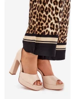 Sandały Damskie Na Słupku I Platformie Eko Skórzane Beżowe Lomman Sandały Damskie Na Słupku I Platformie Eko Skórzane Beżowe Lomman