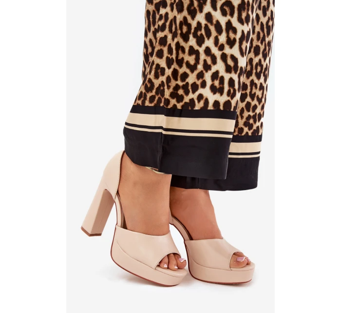 Sandały Damskie Na Słupku I Platformie Eko Skórzane Beżowe Lomman Sandały Damskie Na Słupku I Platformie Eko Skórzane Beżowe Lomman
