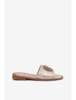 Klapki Damskie Na Płaskim Obcasie Z Ozdobą S.Barski KV51-013 Złote Klapki Damskie Na Płaskim Obcasie Z Ozdobą S.Barski KV51-013 Złote