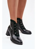 Lakované dámské kotníkové boty z přírodní kůže na podpatku model 21713856 tmavě zelené - D&A