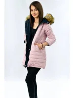 Tmavomodrá a ružová obojstranná dámska zimná bunda s kapucňou (w213) Tmavomodrá a ružová obojstranná dámska zimná bunda s kapucňou (w213)
