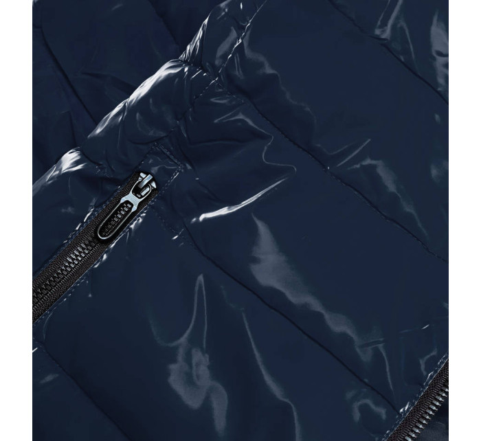 Tmavo modrá dámska bunda sa vzorovanou podšívkou (W707)