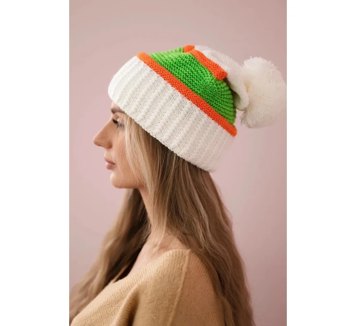 Dámska čiapka Kinga K297 biela+oranžová+zelená