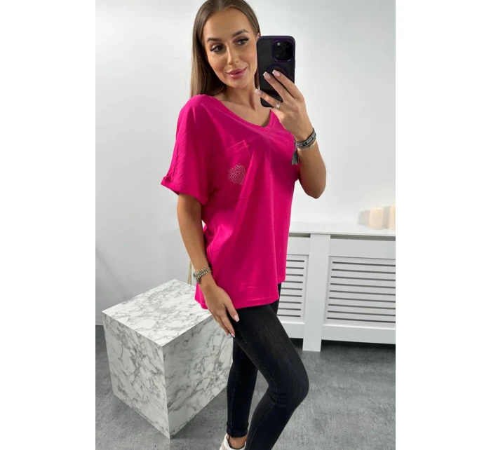 Bavlnená blúzka s vreckom fuchsiová
