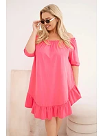 Dámske plus size bavlnené šaty s volánom ružové
