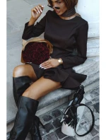 M880 Šaty s volánovým lemom - hnedé