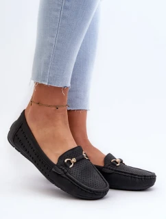 Dámske ažurové mokasíny so zdobením, čierne Kaydance