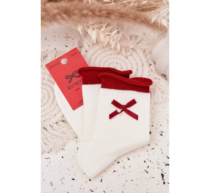 Dámske vianočné ponožky s mašľou - biele Dámske vianočné ponožky s mašľou - biele