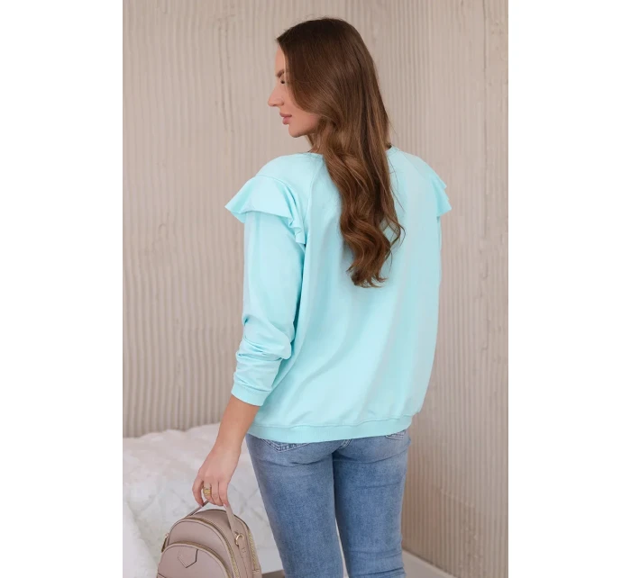Bavlnená blúzka s volánikmi na ramenách mätová