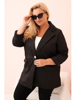 Dámska prešívaná bunda Plus Size s golierom a gombíkom Black