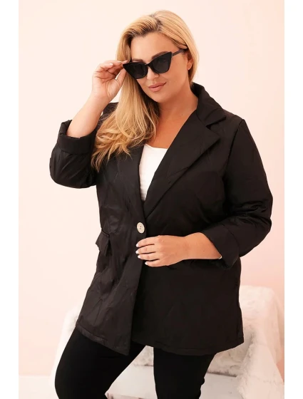 Dámska prešívaná bunda Plus Size s golierom a gombíkom Black