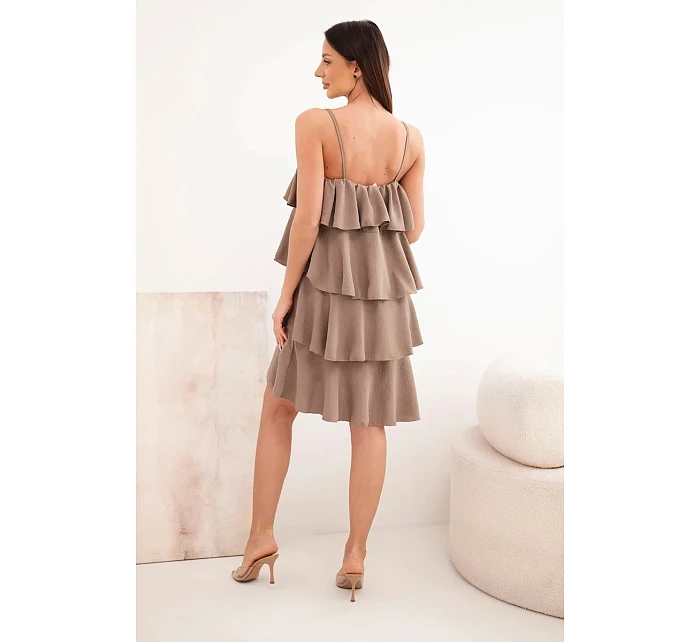 Dámske šaty bez ramienok s volánikmi mini fango