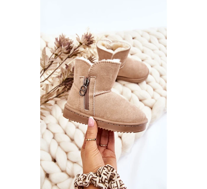 Dziecięce Wsuwane Ocieplane Botki Śniegowce Beżowe Catellie Dziecięce Wsuwane Ocieplane Botki Śniegowce Beżowe Catellie