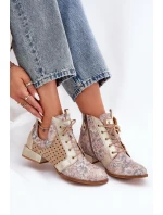 Skórzane Botki Trzewiki Maciejka 05541-04 Beżowo-Złote