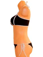 Dámske plavky dvojdielne sexi bikiny Sultry polstrované košíčky zdobené bielymi lemami čierne - Čierna - OEM