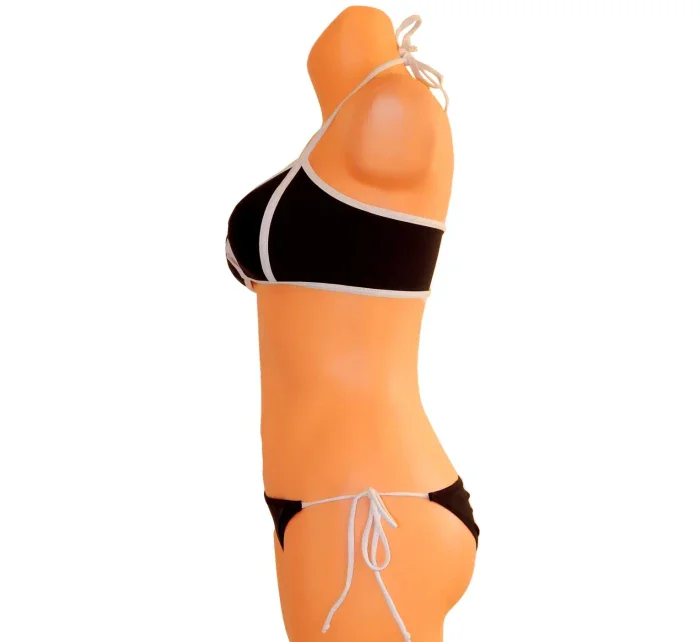 Dámske plavky dvojdielne sexi bikiny Sultry polstrované košíčky zdobené bielymi lemami čierne - Čierna - OEM