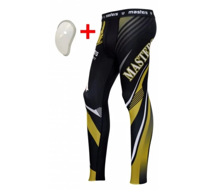 Pánske športové tréningové legíny Dl-MMA 061256-M - Čierne so žltou zmesou - Masters