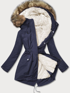 Tmavo modro-ecru teplá dámska zimná bunda (W629)