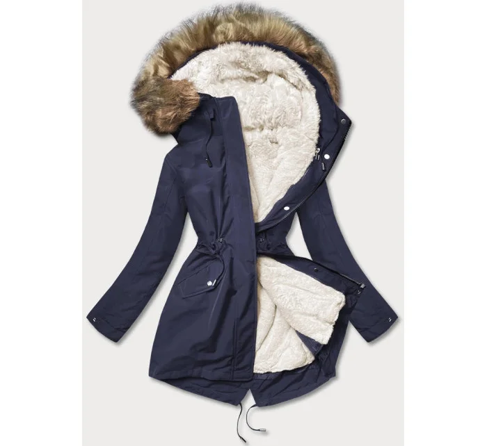 Tmavomodro-ecru teplá dámska zimná bunda (w629)