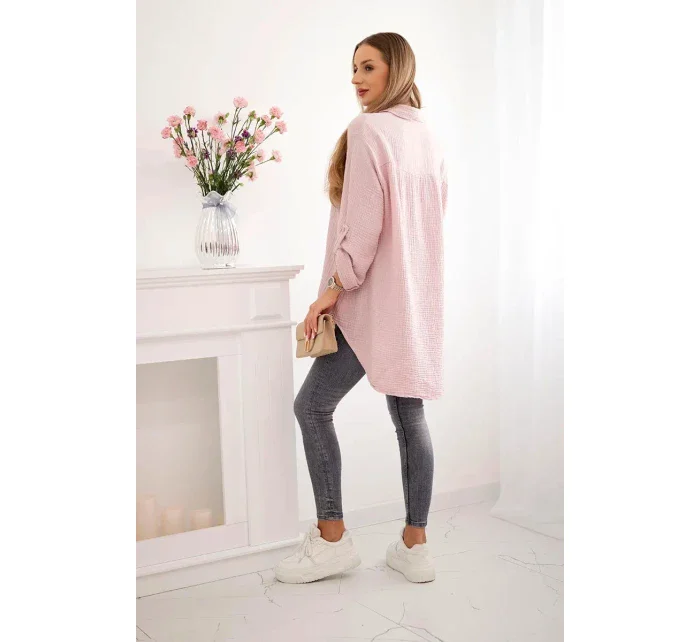 Plus veľkosť bavlnené mušelínové tričko tmavo púdrová ružová