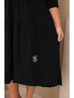 Dámská bavlněná Plus Size šaty s volány a ohrnutým rukávem černá