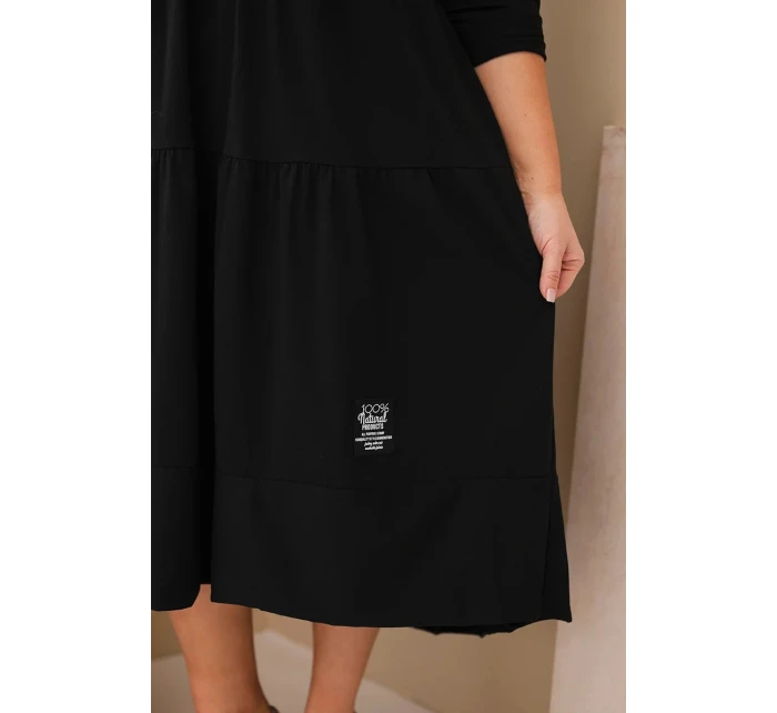 Dámská bavlněná Plus Size šaty s volány a ohrnutým rukávem černá