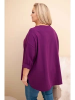Dámská blůza Plus Size s bavlnou, s kapsou a ohrnutým rukávem tmavě fialová Dámská blůza Plus Size s bavlnou, s kapsou a ohrnutým rukávem tmavě fialová