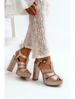 Sandały Damskie Na Słupku Skórzane Maciejka 06050-25 Złote